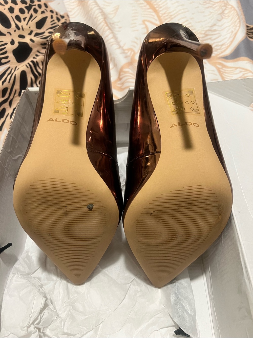 ALDO Brown Metallic Pointed-Toe Patent Pumps - Picture 4 of 5
